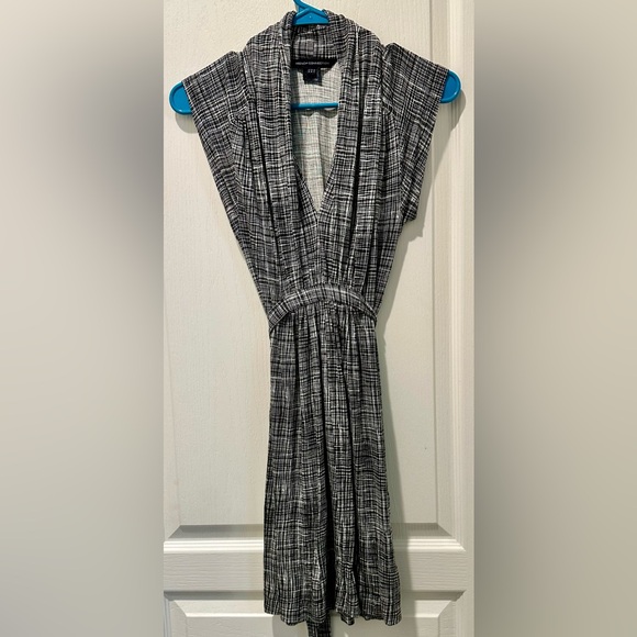 French Connection Overhang Sleeve Geo Grid V-neck Bruna Jersey A-line Mini Dress - Picture 3 of 8